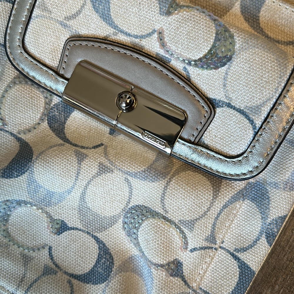 Coach Signature Crossbody Bag Sequins Gold Buckle Purple